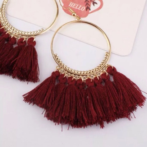 “Sofía” Tassel Wine Red Earrings-Drop - Picture 3 of 4